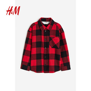 H&M童装男童衬衫圣诞英伦风法兰绒帅气礼服1163548 红色/格纹 135/68