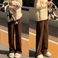 洛茵缇 秋冬加绒阔腿裤女2023窄版裤子休闲宽松直筒裤