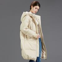 冰洁BENGEN 羽绒服女士连帽宽松面包服中长款过膝保暖外套女