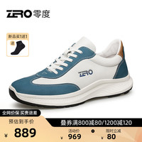零度Zero男鞋真皮柔软舒适运动休闲鞋拼接撞色户外防滑耐磨鞋子男 82白蓝 40