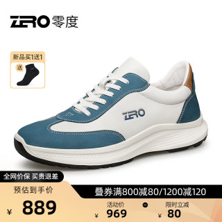 零度Zero男鞋真皮柔软舒适运动休闲鞋拼接撞色户外防滑耐磨鞋子男 82白蓝 40