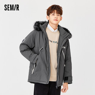 Semir 森马 羽绒服男冬季字母印花连帽毛领宽松潮流男士保暖外套