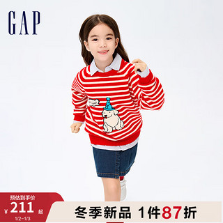 Gap【圣诞系列】女童冬2023洋气童趣宽松保暖针织毛衣889790 红色条纹 150cm(L)亚洲尺码