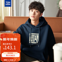 唐狮 TONLION秋冬男连帽前胸胶印加绒卫衣WP 藏青 L