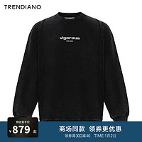 TRENDIANO复古做旧刺绣卫衣冬季宽松休闲套头衫男 深灰 M