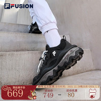 FILA 斐乐 FUSION斐乐潮牌时尚明星同款户外休闲鞋QD96熔岩鞋男女鞋 黑/黑-BK 36 通用