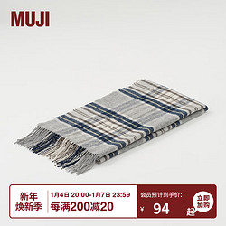 MUJI 無印良品 羊毛披巾 围巾 围脖冬季 保暖披肩 红色围巾 龙年本命年 灰色格纹60×200cm