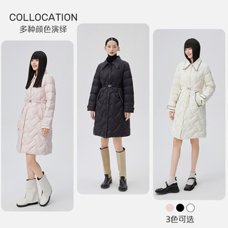 艾莱依2022年羽绒服女冬季中长款小香风过膝小众设计感薄外套 S M L XL