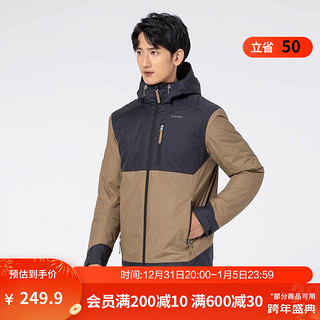 DECATHLON 迪卡侬 上衣秋户外加绒加厚棉服男女运动防风防水外套QUMM SH500 男款-黑棕拼色 M