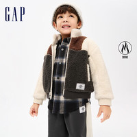 Gap男幼冬季2023LOGO洋气仿羊羔绒夹克841029儿童装保暖外套 灰白拼接 100cm(2-3岁) 偏小,选大一码