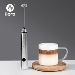 Hero（咖啡器具） Hero双子打奶泡器咖啡打泡器电动起泡器搅拌器打蛋器奶泡打发器哑光银