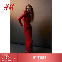                                                                                 H&M女装T恤柔软舒适圆高领长袖打底上衣1173986 红色 170/116A