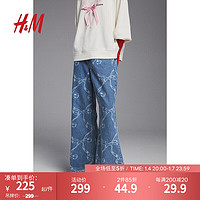 H&M【新年系列】女装牛仔裤2024年春季高腰喇叭阔腿裤1213196 浅牛仔蓝/蝴蝶结 155/60A