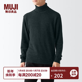 无印良品 MUJI 男式 中针距 高领毛衣 AAC04A2A 长袖针织衫 炭灰色 L