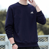 阿迪达斯 （adidas）卫衣男装 2024运动服跑步训练长袖休闲圆领棉质套头衫 GK9118-深蓝色/毛圈内里 XL(185/104A) 常规款