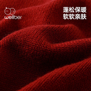 Wellber 威尔贝鲁 童毛衣秋冬季宝2023新款男女童拜年服红毛衣套头针织上衣厚 红色 110/56