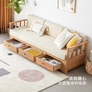 原始原素实木沙发床简约现代折叠沙发北欧橡木客厅储物沙发床-灰色