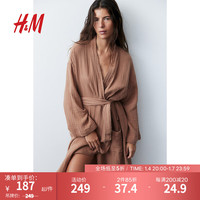 H&M2024春季新品女士家居服舒适柔软细棉布睡袍1206055 棕色 170/96A