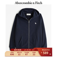 Abercrombie & Fitch 男女同款 美式小麋鹿休闲秋冬拉链开襟连帽衫卫衣 355496-1 海军蓝 L (180/108A)