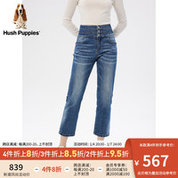 Hush Puppies暇步士女装2024春三粒扣高腰显瘦复古百搭牛仔裤 186牛仔蓝 26