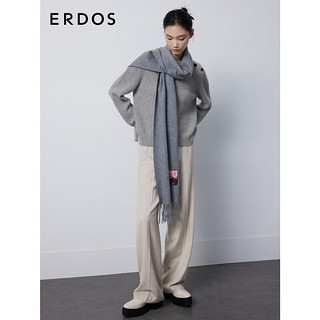 ERDOS 休闲简约植物花卉流苏羊绒单层水纹装饰女士围巾 珍珠灰 180cmX30cm