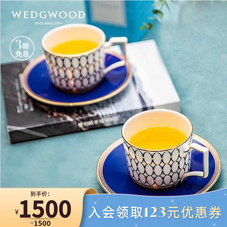 WEDGWOOD [圣诞礼物]威基伍德金粉年华2杯2碟午夜蓝骨瓷咖啡杯碟英式茶具 金粉年华午夜蓝2杯2碟