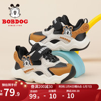 BoBDoG 巴布豆 童鞋宝宝学步鞋男童加绒保暖二棉鞋女童儿童运动鞋 黑/米 24码内长15.2cm/适合脚长14.2cm