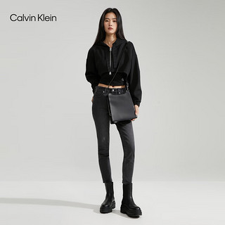 Calvin Klein女包24春夏简约压纹字母潮流单肩斜挎梯形腋下包DH3586 001-太空黑 OS