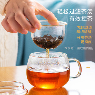天喜男女士玻璃杯带把手茶水分离办公水杯 家用耐热双层泡花茶杯子 