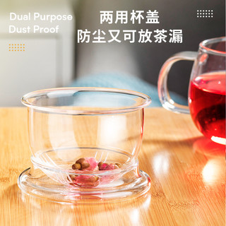 天喜男女士玻璃杯带把手茶水分离办公水杯 家用耐热双层泡花茶杯子 