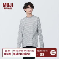 無印良品 MUJI（無印良品 ） 男式 天竺织 圆领长袖T恤 男士 打底衫 男款 AB1MLA4S 灰色条纹 S (165/84A)