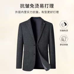 firs杉杉休闲西装男西服外套厚商务人字纹秋季父亲男士单西