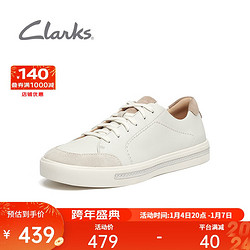 Clarks 其乐 女鞋优跃莫伊系列小白鞋春单鞋休闲百搭复古板鞋平底 白色拼粉色 35.5