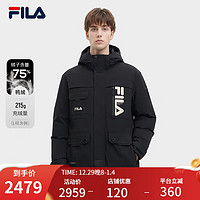 FILA 斐乐男士中长款羽绒服连帽外套 正黑色-BK 165/88A/S