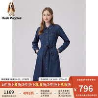 Hush Puppies暇步士女装2024春时尚复古莱赛尔系带衬衫连衣裙 196深蓝 XL