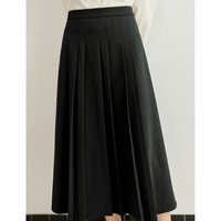 茵曼（INMAN）复古百褶半身裙女装高腰A字遮胯显瘦百搭伞裙 黑色 S