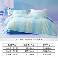 水星家纺 数字·未来 40支床上抗菌印花四件套 100%纯棉全棉床单被罩枕套 薄荷绿 1.