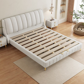 花王奶油风现代简约卧室双人软包可调节布艺床583#1.8米+1柜+椰棕床垫