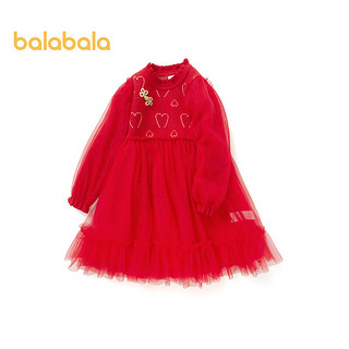 巴拉巴拉 儿童新年红色网纱连衣裙