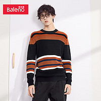 班尼路（Baleno）秋冬款针织衫男撞色横间横条纹百搭弹力修身圆领上衣保暖 02S XL
