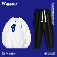 WASSUP UOSNE卫衣套装男春秋装运动套装休闲两件套装一套班服校服跑步 白色（升级加绒） XL（体重125-140内）