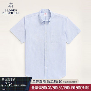 布克兄弟（BrooksBrothers）男士新纯棉美式扣结领条纹短袖休闲衬衫 4003-蓝色 S