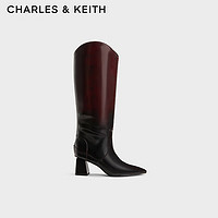 CHARLES&KEITH23冬季时尚V口高跟尖头长靴骑士靴女CK1-90280057 Red红色 39