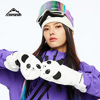 Flow Theory 滑雪手套 男女防水防寒保暖加绒卡通可爱 熊猫白 S