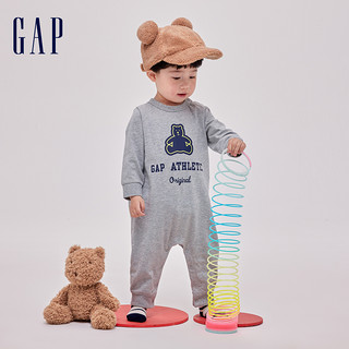 Gap婴儿春季2024小熊印花纯棉连体衣儿童装890315一体开裆裤