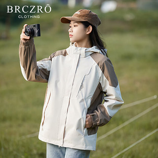 BRCZRO(法国)冲锋衣三合一外套男女羽绒服夹克冬季防水加绒户外登山 女款【单衣】卡其 L