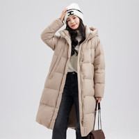 雪中飞 SNOWFLYING秋冬百搭女士长款连帽过膝羽绒服休闲加厚保暖时尚休闲 咖啡棕7125 170/92A