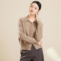 SPRING BAMBOO 春竹 秋冬翻领时尚百搭针织毛衣外套羊绒开衫女