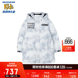 SKECHERS 斯凯奇 童装男女童短款羽绒服2023户外滑雪服P423G012 男童/焕影迷雾灰满印/03HT 120cm