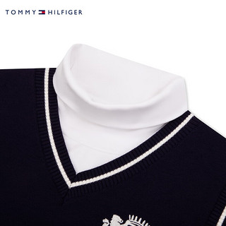 TOMMY HILFIGER 童装女美式学院风刺绣百褶连衣裙2件套TH2342062 藏青白拼色001 6/120cm